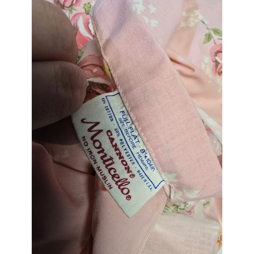 1970s Cannon Monticello American Beauty Rose Full Size Sheet Set pillow case USA